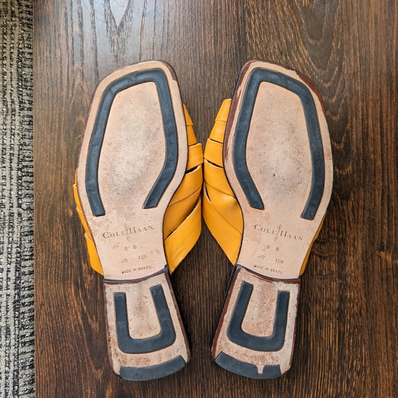 Cole Haan Yellow Leather Knot Square Open Toe Slide Flats Sandals - Picture 3 of 8